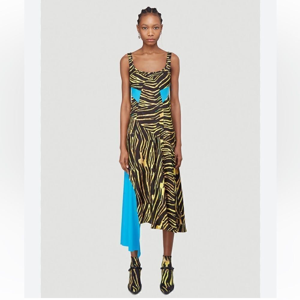 Marine Serre printed mixed media asymmetrical midi dress $1745 NWT Sz L